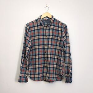 Denim & Flower Men's M Plaid Button Down - Blue, Orange, and Red - 100% Cotton